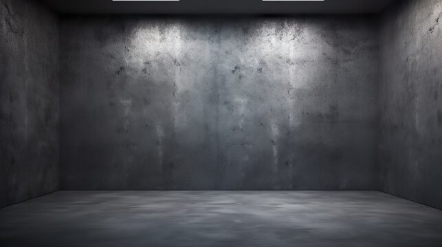 Empty space of Studio dark room concrete floor grunge texture background with light shading.