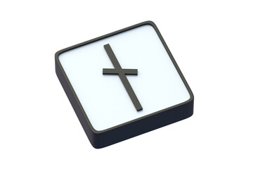 Naudiz rune on button isolated on white background. Ancient german alphabet. Mystical symbol. Scandinavian futhark. Occult sign. Old norse letter. 3d render