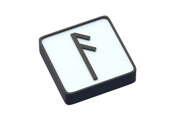 Ansuz rune on button isolated on white background. Ancient german alphabet. Mystical symbol. Scandinavian futhark. Occult sign. Old norse letter. 3d render