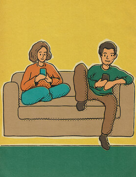 Man and Woman On Mobile Phones