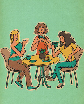 Friends At A Cafe Illustration
