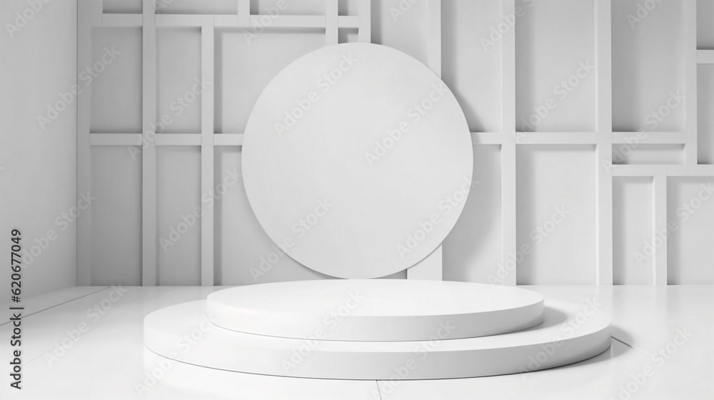 Poster abstract white studio with podium background for product presentation. empty gray room with shadows 
