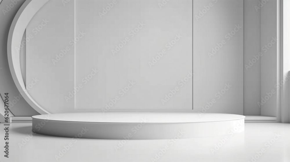 Poster abstract white studio with podium background for product presentation. empty gray room with shadows 