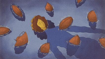 Woman And Sinking Ships Illustration
