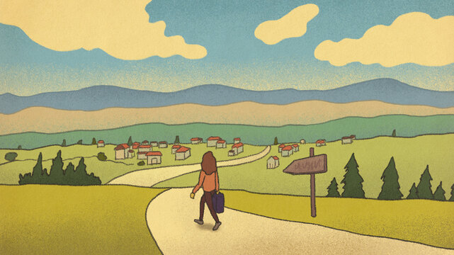 Woman With Suitcase Starting A New Life Illustration