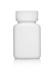 White plastic medical container for pills isolated on white  background