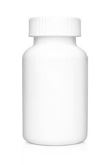 White plastic medical container for pills isolated on white background