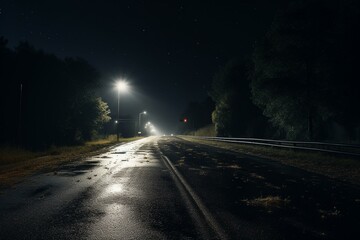 Dark road made of blacktop at night. Generative AI