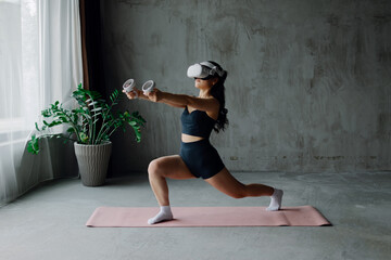 A woman engaged in virtual fitness