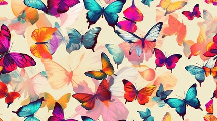  a lot of colorful butterflies flying in the air with a light background that is very colorful and has a lot of butterflies on it,.  generative ai