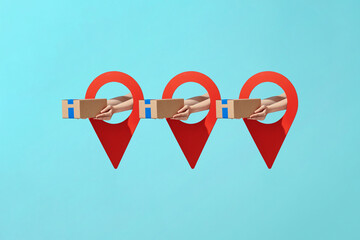 fast delivery and tracking service: delivery person holding parcels