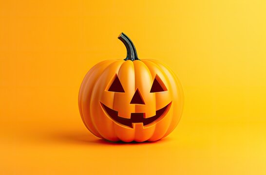 Halloween pumpkin isolated on orange background. 3d render illustration.