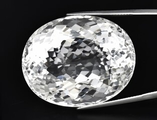 Natural gemstone white quartz on black background