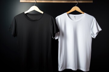white t shirt on a hanger, black t shirt on a hanger, black t-shirt, white t-shirt, black t shirt,...