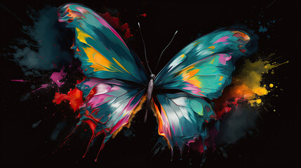 butterfly colorful painting on a dark graound, wall frame art