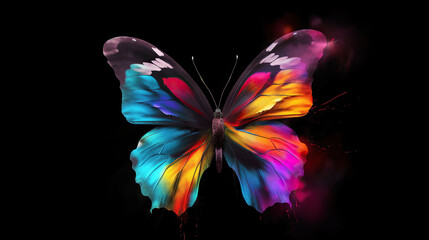 butterfly colorful painting on a dark graound, wall frame art