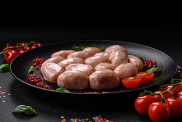 Fresh raw sausages from pork or chicken with salt, spices and herbs