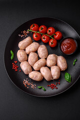 Fresh raw sausages from pork or chicken with salt, spices and herbs