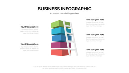 Ladder with square box business infographic with five steps. Suitable for presentation with 16x9 aspect ratio