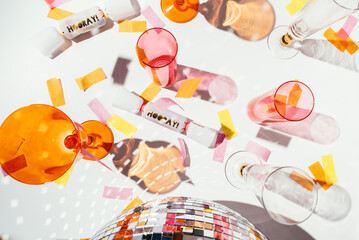 Disco balls cocktails and confetti party new year celebration