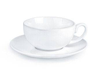 white cup of tea over white background