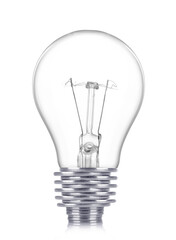Light bulb with coins on white background