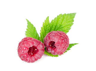 Ripe raspberries isolated on white background