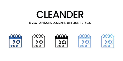 Cleander Icon Design in Five style with Editable Stroke. Line, Solid, Flat Line, Duo Tone Color, and Color Gradient Line. Suitable for Web Page, Mobile App, UI, UX and GUI design.