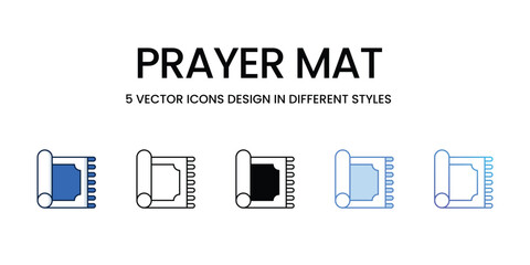 Prayer Mat Icon Design in Five style with Editable Stroke. Line, Solid, Flat Line, Duo Tone Color, and Color Gradient Line. Suitable for Web Page, Mobile App, UI, UX and GUI design.