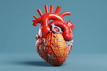Naklejka premium Human heart on a medical background, providing a detailed 3D render of this vital organ. Generative Ai, Ai.