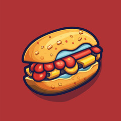 Fast food hamburger icon. Vector illustration of sandwich with hotdog
