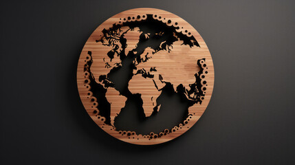 A wooden clock with a world map design
