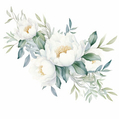 Fototapeta na wymiar Watercolor floral illustration bouquet - white flowers. Wedding stationary, greetings, wallpapers, background.