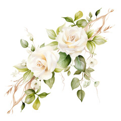 Fototapeta premium Watercolor floral illustration bouquet - white flowers. Wedding stationary, greetings, wallpapers, background.