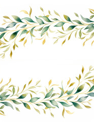 Fototapeta na wymiar Watercolor floral frame border with green leaves, branches and elements, for wedding stationary, greetings, wallpapers, background.