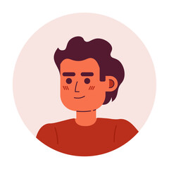 Young guy brunette semi flat vector character head. Man looks away. Editable cartoon avatar icon. Face emotion. Colorful spot illustration for web graphic design, animation