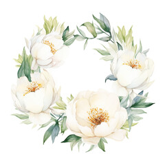Watercolor floral illustration White flowers - wreath. White flowers. Wedding stationary, greetings, wallpapers, background, peonie