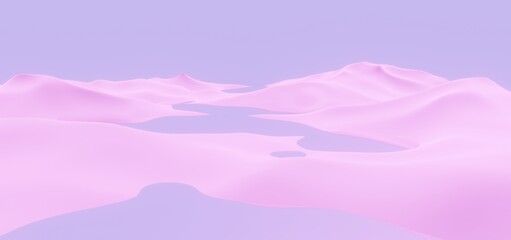 Fantasy landscape of other world, pink mountain valley. Digital painting 3d rendering