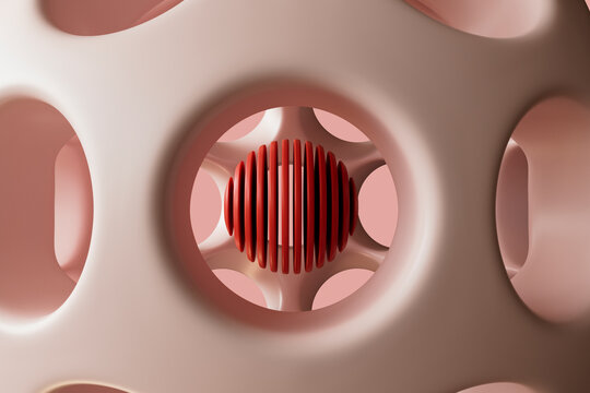 red sphere in a pink structure
