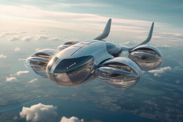 Obraz premium The advanced flying machine with aerodynamics and body with nanocell technology. Generative AI