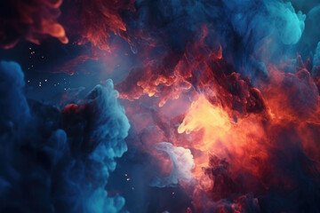 Fototapeta premium Nebula night starry sky in rainbow colors. Multicolor outer space. Generative AI