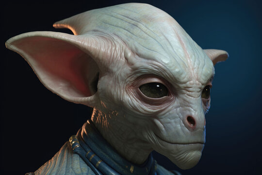 Fantasy portrait of an alien on a blue background. Generative AI