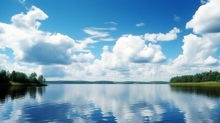 blue sky with clouds over the river. Generative Ai. 