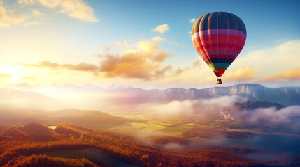 Fototapeta premium hot air balloon at sunset. Generative Ai. 