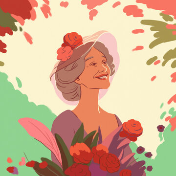Senior Woman With Flowers 