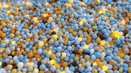 3d pool of shiny and multicolored balls or spheres with waves movement