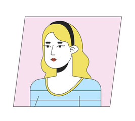 Attractive caucasian blonde woman in hair rim flat color cartoon avatar icon. Editable 2D user portrait linear illustration. Isolated vector face profile clipart. Userpic, person head and shoulders