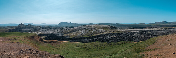 Panoramic view of Iceland at summer season with mountains and dramatic clouds