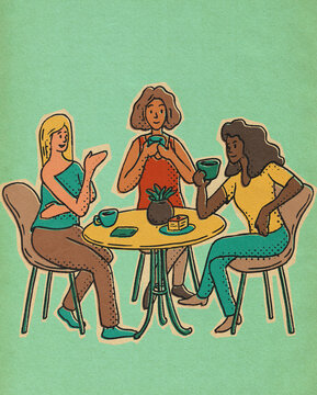 Friends At A Cafe Illustration