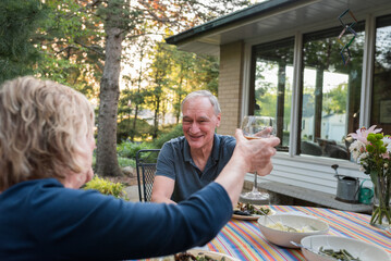Happy senior couple dinner
